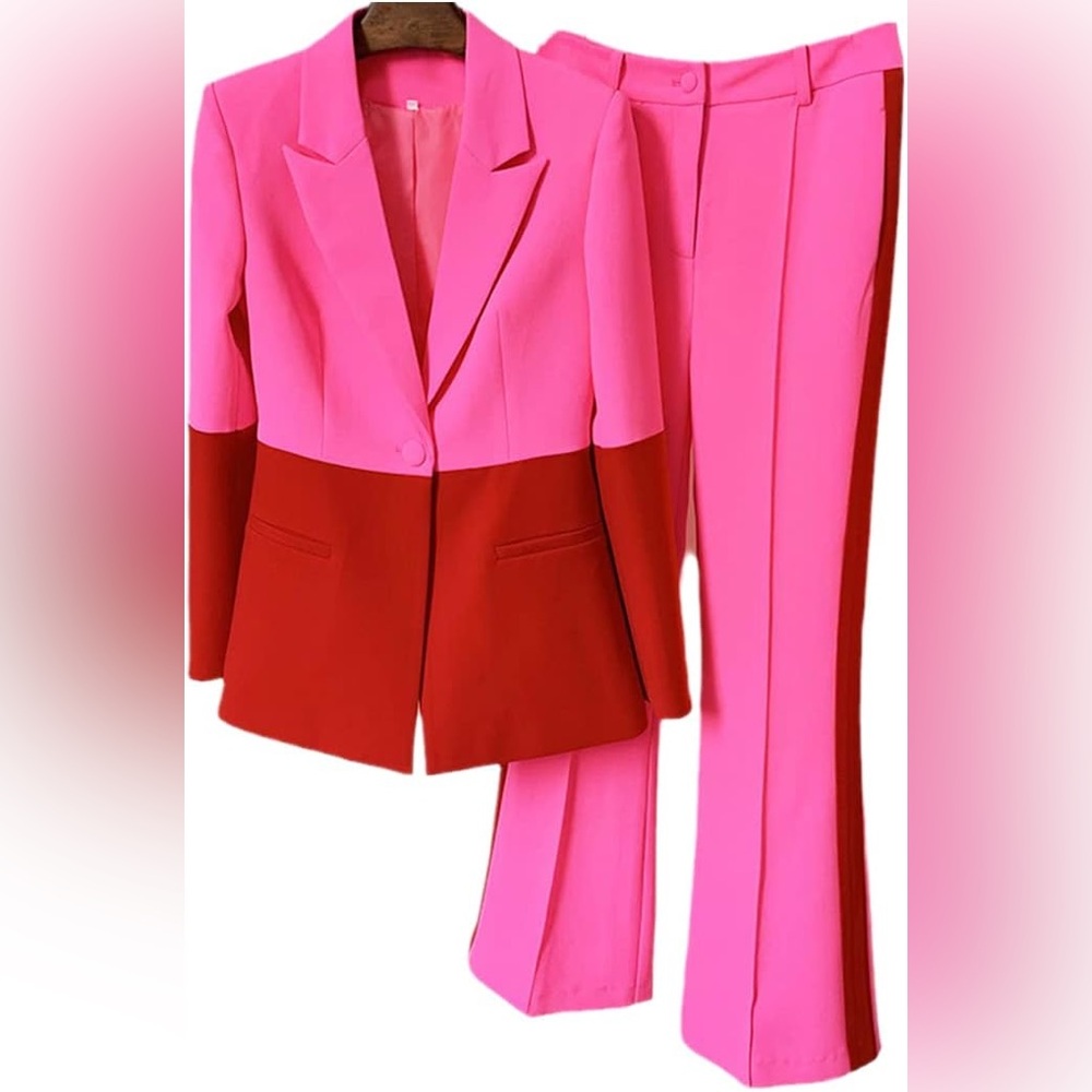 Hot Pink & Red Color Block Suit
